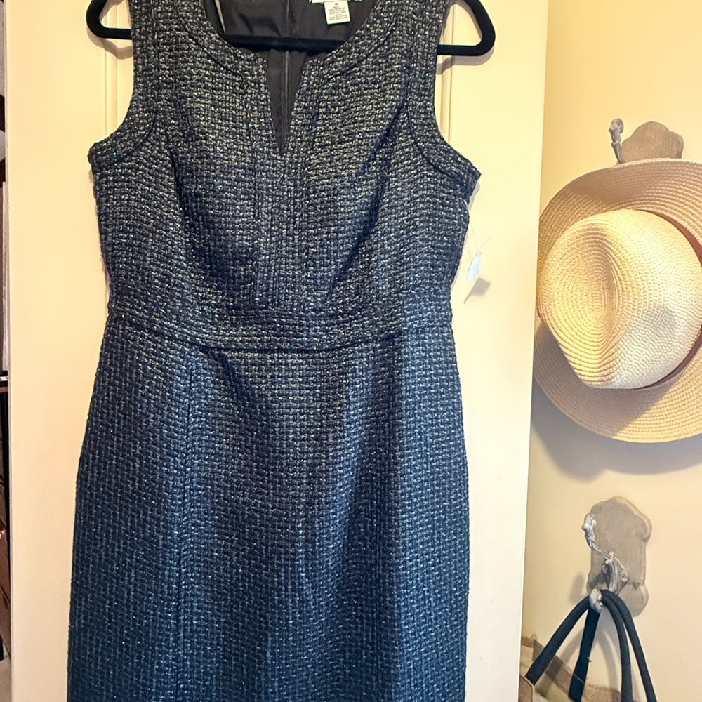 Elegant Black & Navy (shimmer) Tweed Dress